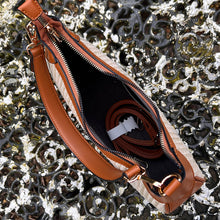 Load image into Gallery viewer, Cognac Santorini Woven Scoop Shoulder Bag (open)
