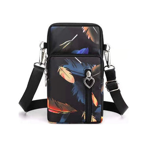 Feather Print Heart Zip Puller Showerproof Essential Phone Bag