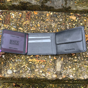 Gents Leather Wallet with ID Window & Coin Pocket By Black (full open)