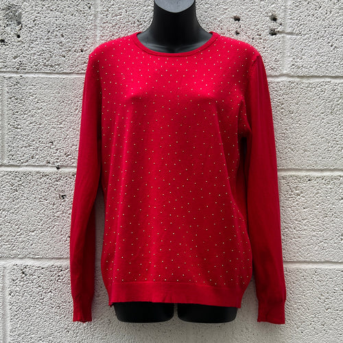 Crimson Sparkle Studded Knit Sweater