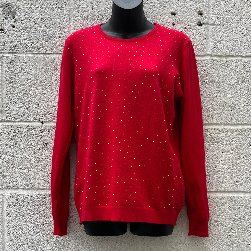 Crimson Sparkle Studded Knit Sweater