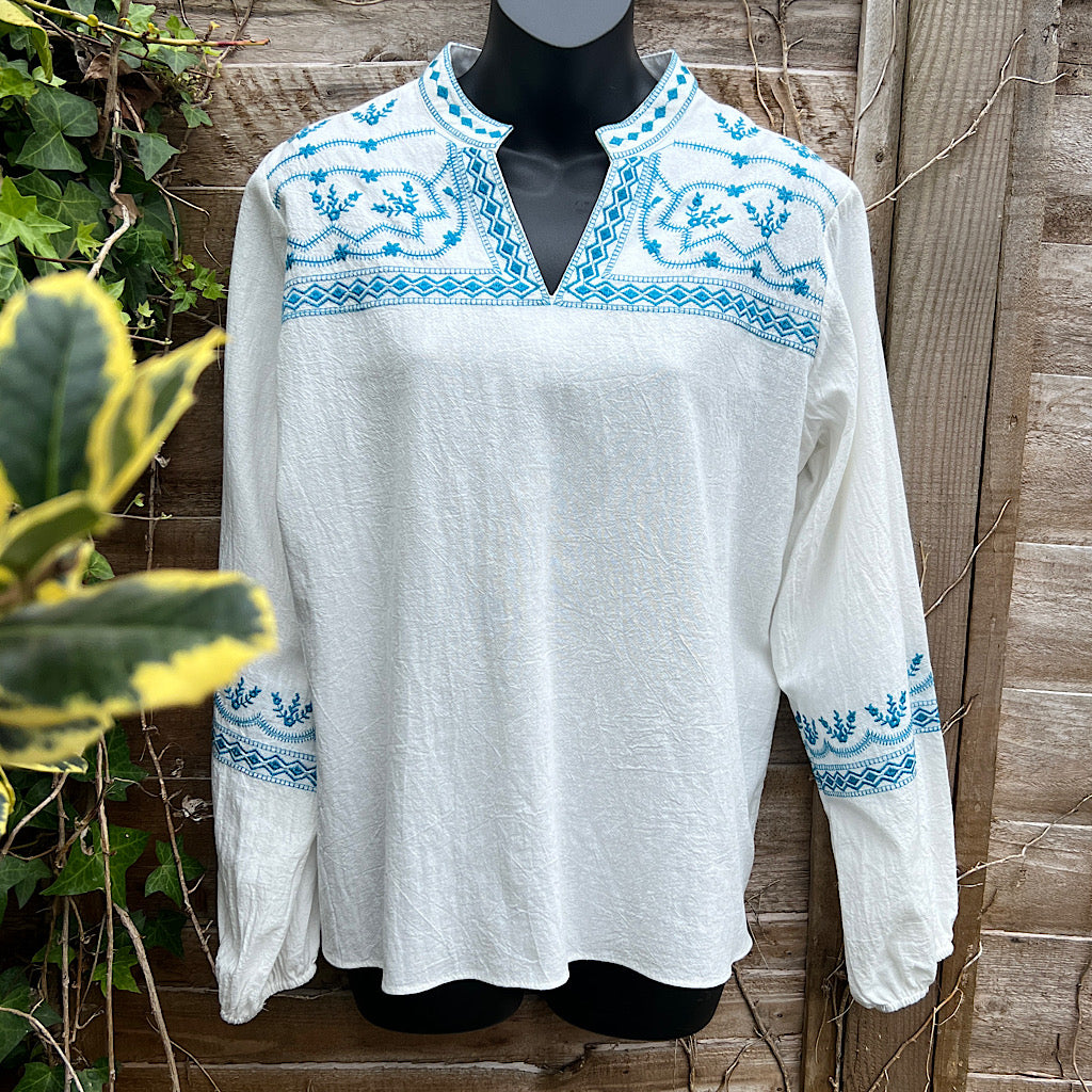 White & Turquoise Ibiza Cotton Shirt