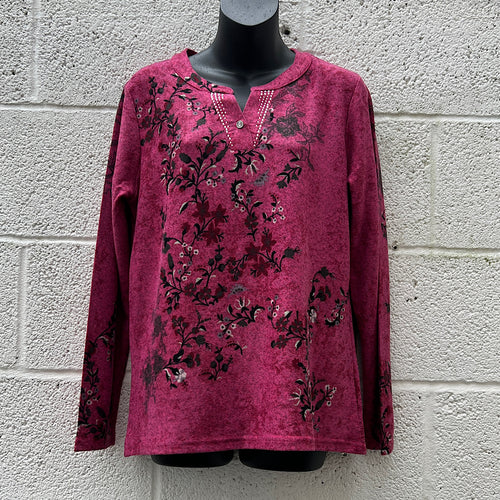 Berry Blossom Embroidered Henley Top