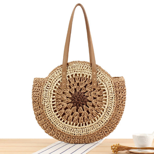 Brown Large Woven Straw Effect 'Evil Eye' Shoulder Bag