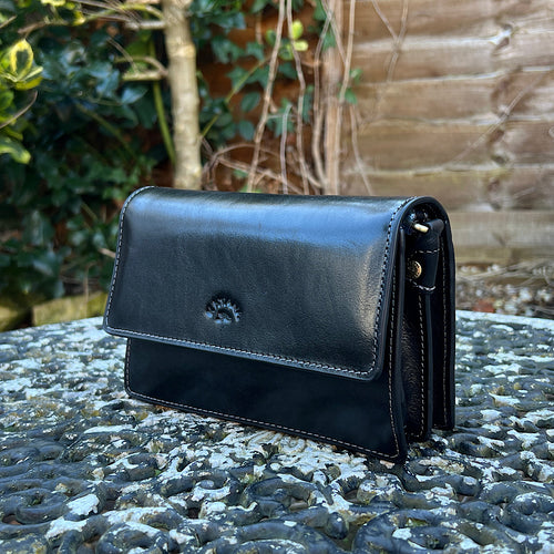 Small Black 'Eleonora' Italian Leather Shoulder Bag (side)