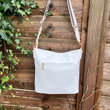 Load image into Gallery viewer, White Front Zip Pocket Messenger Style Bag (back)
