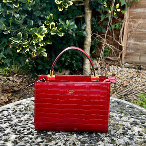 Red "Aria" Italian Leather Croc Grab Bag