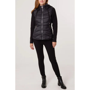 Black Knitted Sleeve Puffer Quilted Hybrid Jacket (front)
