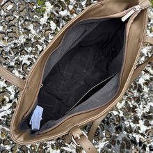 Load image into Gallery viewer, Taupe Casual Everyday Shoulder Bag with Asymmetrical Front Pockets (open)
