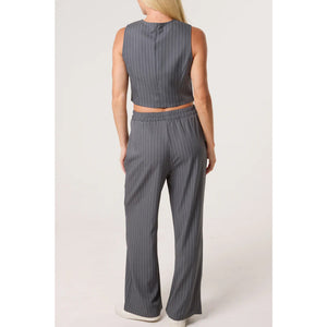 Grey Pinstripe Waistcoat And Trouser Set (back)
