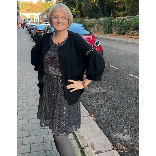 Black Puff Body Sequin Dress (with Cardigan)