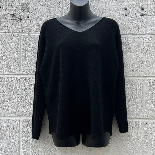 Black Basic Soft Knit V-Neck Jumper