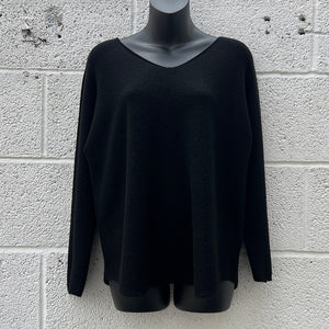 Black Basic Soft Knit V-Neck Jumper