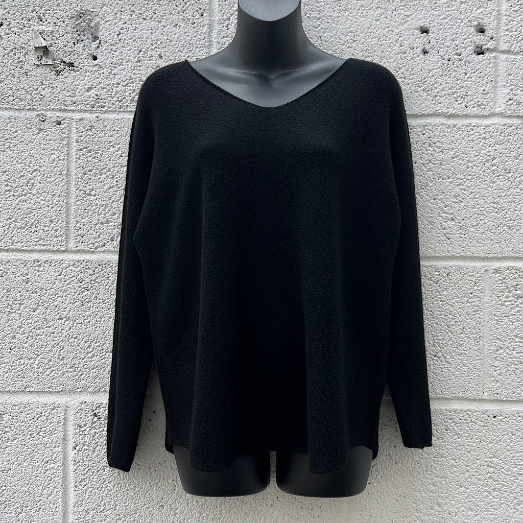 Black Basic Soft Knit V-Neck Jumper