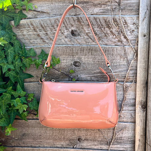 Small Living Coral Patent Look Bag