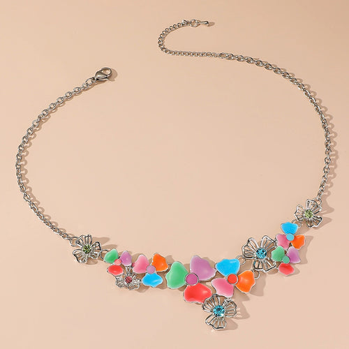 Multi Coloured Flower with Stainless Chain Necklace