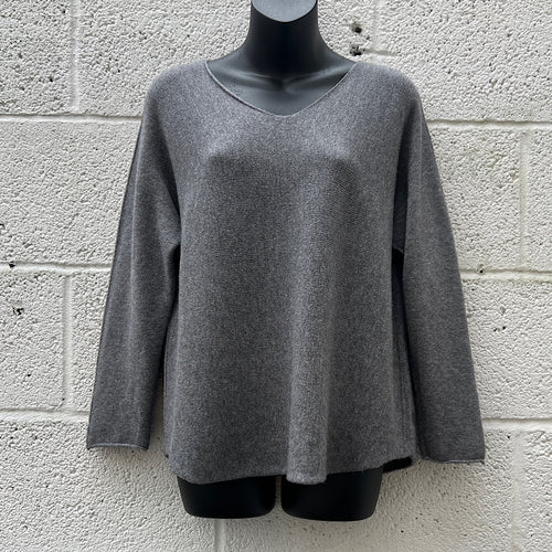 Grey Basic Soft Knit V-Neck Jumper