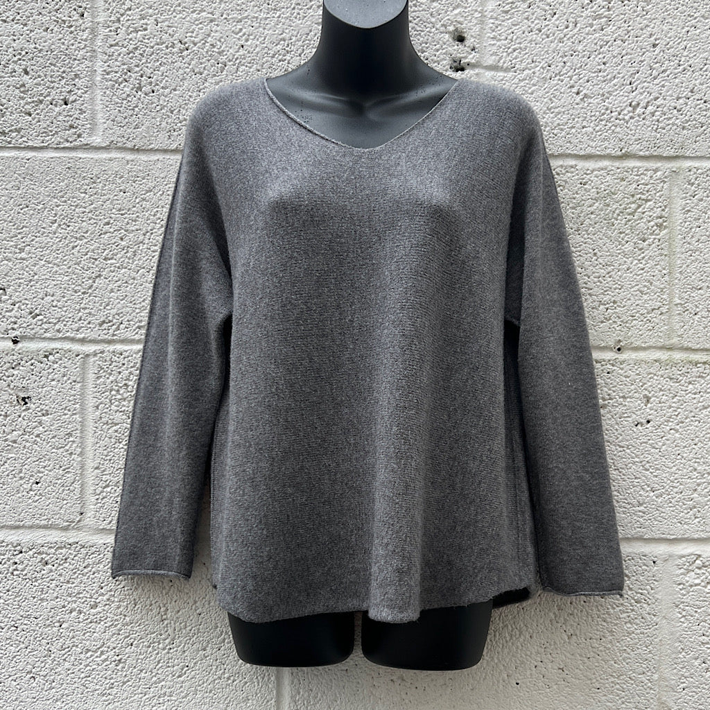Grey Basic Soft Knit V-Neck Jumper
