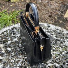 Load image into Gallery viewer, Black &quot;Aria&quot; Italian Leather Croc Grab Bag (side)
