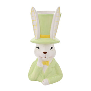 Large Eggs-traordinary Bunny in Top Hat Green Planter