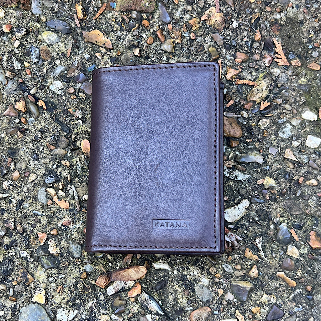Small Chocolate Brown Italian Leather Wallet | 4 Card Slots (closed)