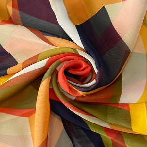 Orange Vibrant Geo Print Chiffon Scarf (swirl)