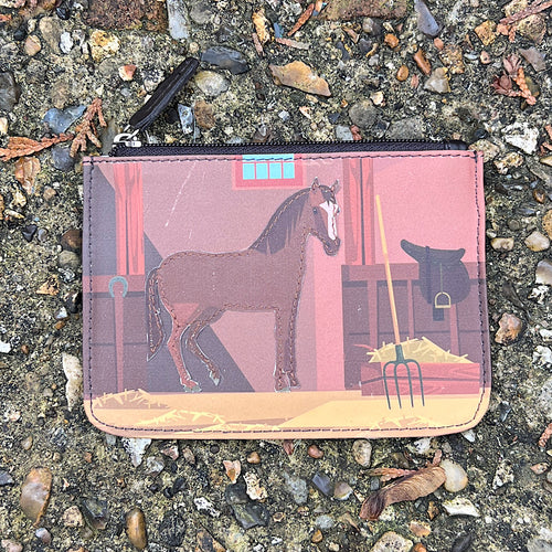 Horse in Stable Leather Coin Purse