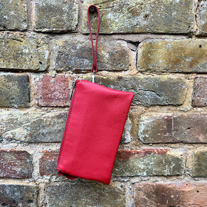Rouge Luxe Triple-Compartment Leather Crossbody Bag (wrist strap)