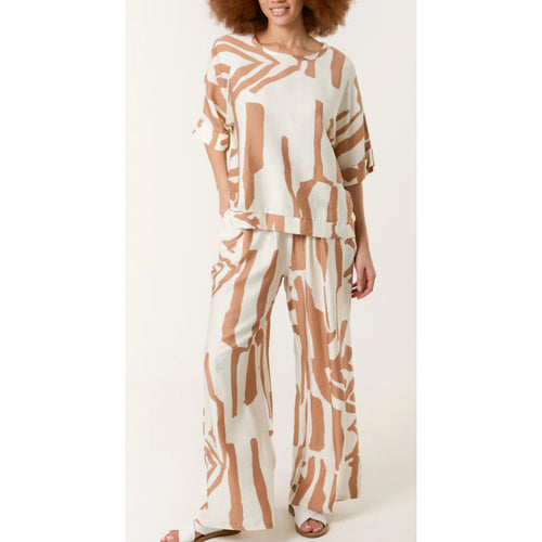 Camel Abstract Print Top & Trouser Set