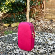 Load image into Gallery viewer, Raspberry Double Zip Phone Bag By David Jones (back)
