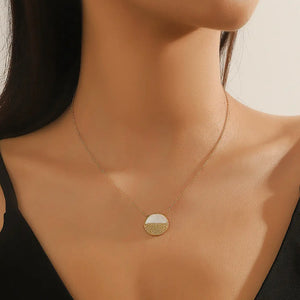 Gold & Peal Tone Stainless Steel Disc Necklace