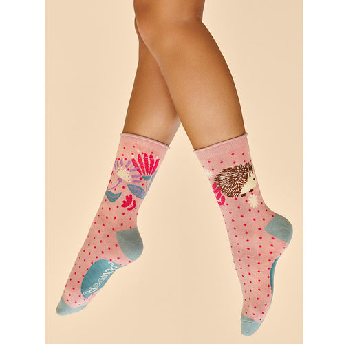 Petal Hedgehog Hunting in Leaves Ankle Socks (on Model)
