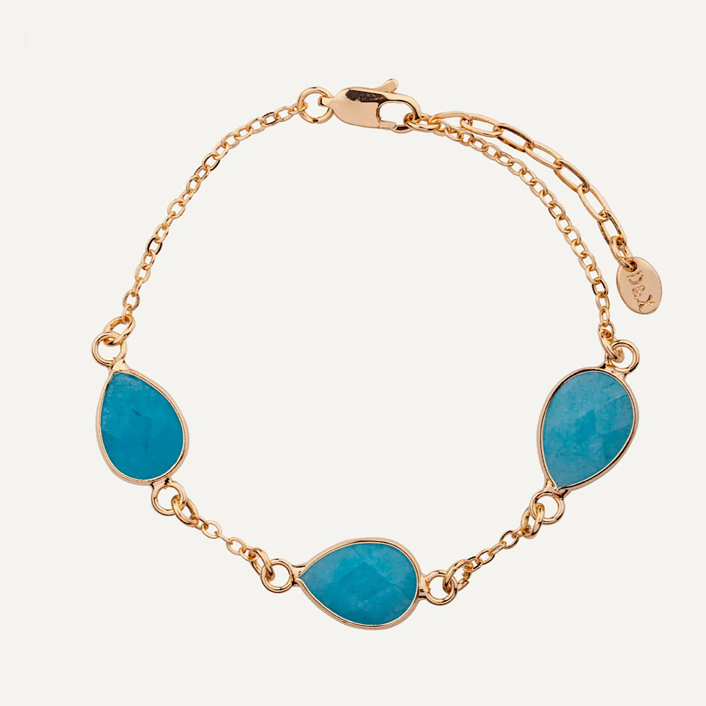 Gold & Cerulean Oval Semi-Precious Stone Bracelet