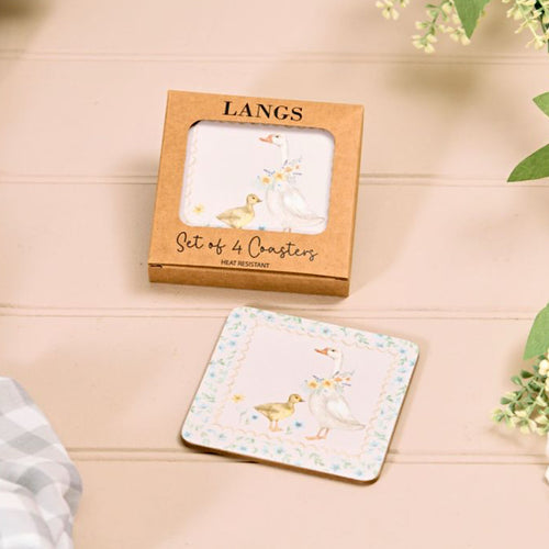 Set of 4 Goose with Duckling Floral Heat Resistant Coasters