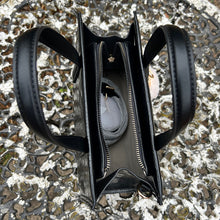 Load image into Gallery viewer, Black Patent Faux Croc Handbag (open)
