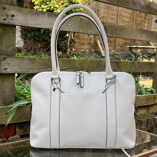 White Triple Section Leather 'Corinna' Handbag (front)