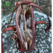 Load image into Gallery viewer, Chestnut 2 in One &#39;Caterina&#39; Italian Leather Shoulder Bag &amp; Backpack (open)
