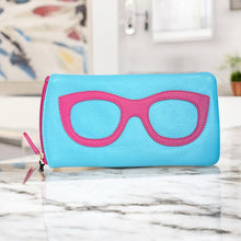 Load image into Gallery viewer, Genuine Leather Glasses &amp; Sunglasses Case | Aegean Blue &amp; Orchid
