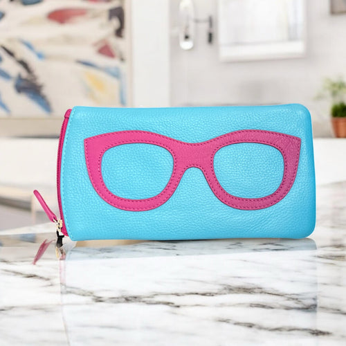 Genuine Leather Glasses & Sunglasses Case | Aegean Blue & Orchid
