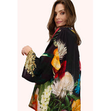 Load image into Gallery viewer, Opulant Florals Chocolate Mid-Length Kimono (side)
