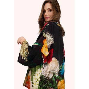 Opulant Florals Chocolate Mid-Length Kimono (side)