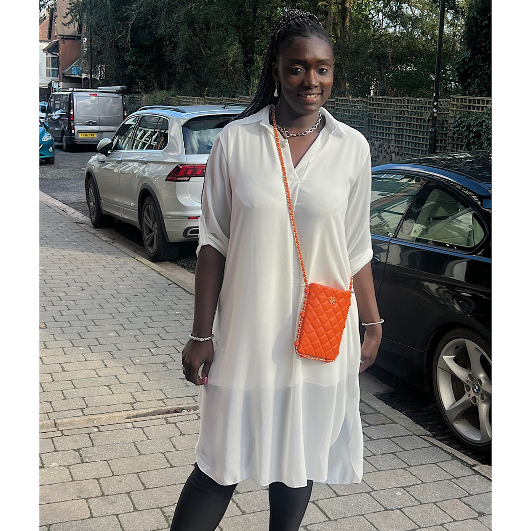 Crisp White Chiffon Oversized Shirt Dress