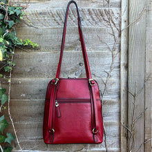 Load image into Gallery viewer, Red 2-in-One &#39;Caterina&#39; Italian Leather Shoulder Bag &amp; Backpack (back)
