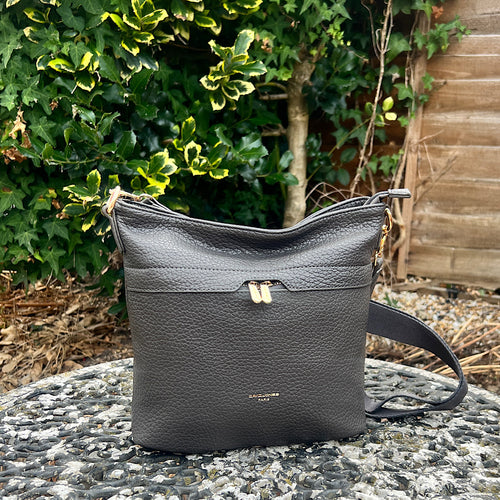 Dark Grey Front Zip Pocket Messenger Style Bag