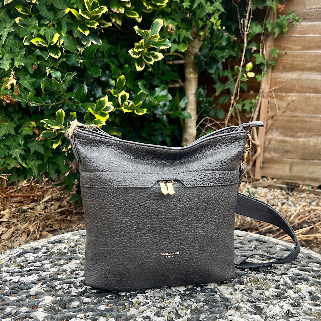 Dark Grey Front Zip Pocket Messenger Style Bag