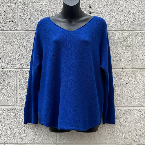 Royal Blue Basic Soft Knit V-Neck Jumper