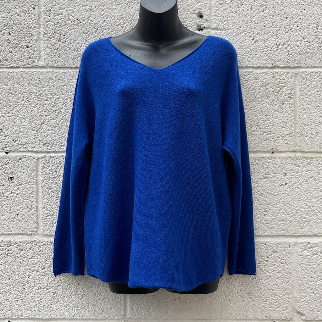 Royal Blue Basic Soft Knit V-Neck Jumper
