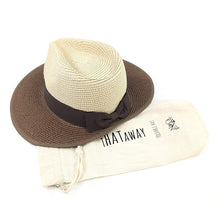 Load image into Gallery viewer, Natural &amp; Chocolate Open Back Bow Foldable Hat (back)
