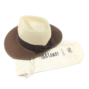 Natural & Chocolate Open Back Bow Foldable Hat (back)