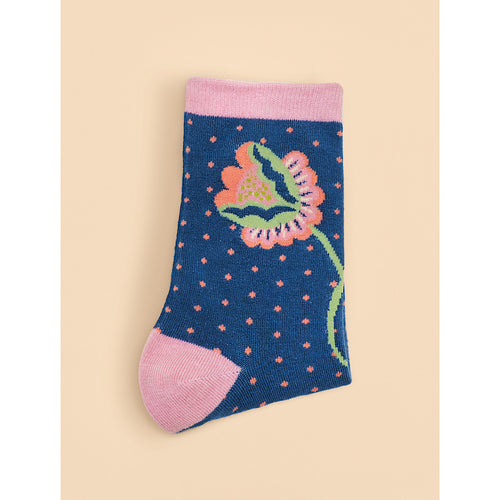 Navy Scandinavian Stems Bamboo Socks (front)